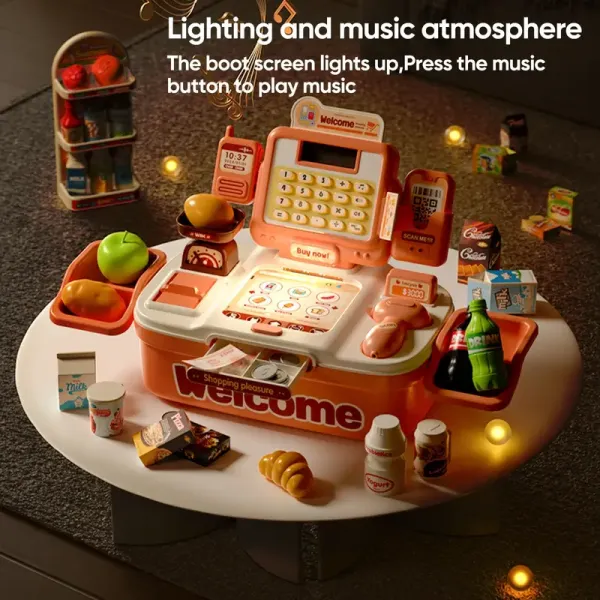 42pcs Kids Cash Register Playset with Pretend Money, Grocery Items, Calculator, Scanner, Credit Card - Ideal for Supermarket Role-Play, Perfect Gift for Christmas, Easter, Birthday