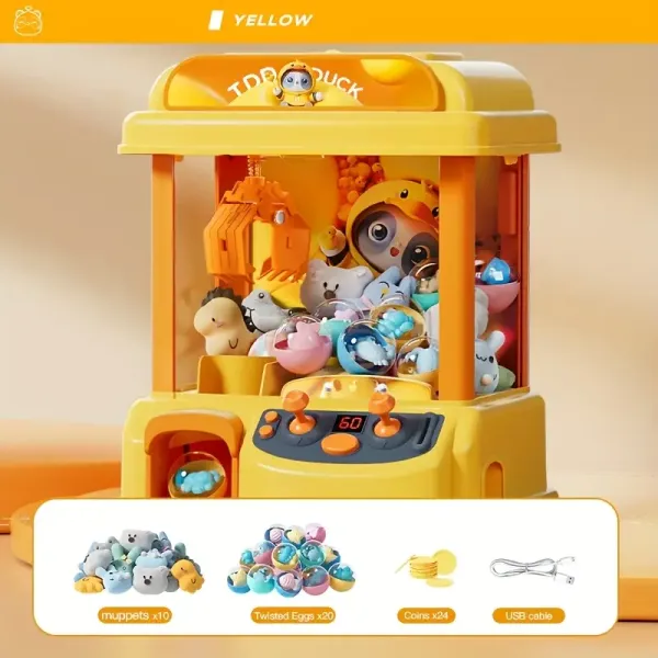 Yellow Duck Large Claw Machine - USB-Powered Doll Catcher Game with Colorful Prizes, ABS Material, Perfect for Parties & Youngsters' Fun