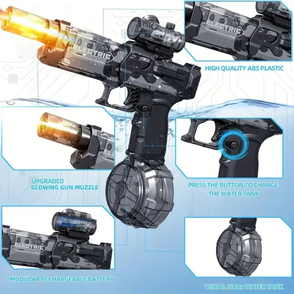 2 Pack Electric Water Gun For Adults Kids, Large-Capacity Automatic Water Gun With Light Effects, USB-chargeable, Automatic Squirt Gun, Beach Battle Toy Outdoor Swimming Pool Party Toy