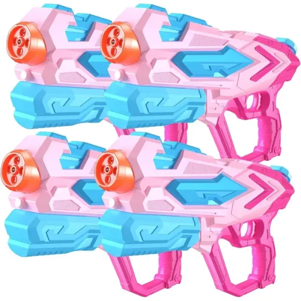 4 PCS Water Gun for Super Squirt Guns Water Soaker Blaster 4 Shooting Modes Switch 26 Ft Long Shooting Range Summer Water Toys Gun for Boys Girls Adults Outdoor Pool Garden Pink