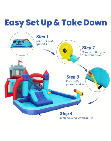Inflatable Bounce Castle, Inflatable Water Slide, Bounce House for Kids Backyard, Double Slide Blow Up Water Park with Blower, Climbing Wall, Splash Pool, for Indoor/Outdoor Party Summer Party Gift Inflatable Bounce Castle, Inflatable Water Slide, Bounce House for Kids Backyard, Double Slide Blow Up Water Park with Blower, Climbing Wall, Splash Pool, for Indoor/Outdoor Party Summer Party Gift