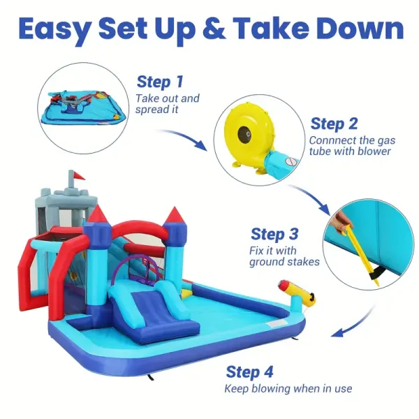 Inflatable Bounce Castle, Inflatable Water Slide, Bounce House for Kids Backyard, Double Slide Blow Up Water Park with Blower, Climbing Wall, Splash Pool, for Indoor/Outdoor Party Summer Party Gift