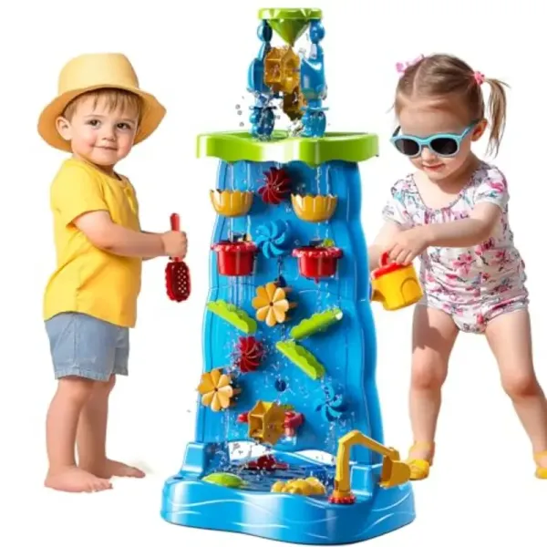 Water Table for Toddlers 13 Ages 48 DoubleSided Waterfall Discovery Wall with Rich Activity Set Summer Outdoor Beach Sensory Sand Water Play Table Toys Birthday Gifts for Boys and Girls