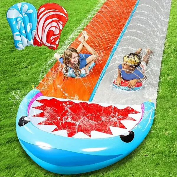 Water Slides With 2 Inflatable Boards, 22.5ft Double Lane Lawn Water With Summer Toy For Kids Adults Fun Backyard Summer Outdoor Party Games And Activities