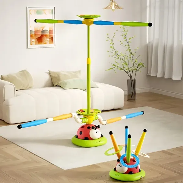 Five-in-One Ladybug Sports Toy: Indoor/Outdoor Jump Rope + Hoop + Rocket + for Ball + Pole - Multifunctional Interactive Parent-Child Training Equipment