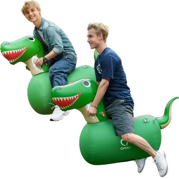 2pcs Inflatable Bouncy Dinosaur Toys With Hand Pump, Heavy Duty Giant Bouncy Pal, Ride On Bouncy Animal Hopper Toy, Indoor Outdoor Hopping Horse For Kids Girls Boys Ages 5-14, Bouncing Toy