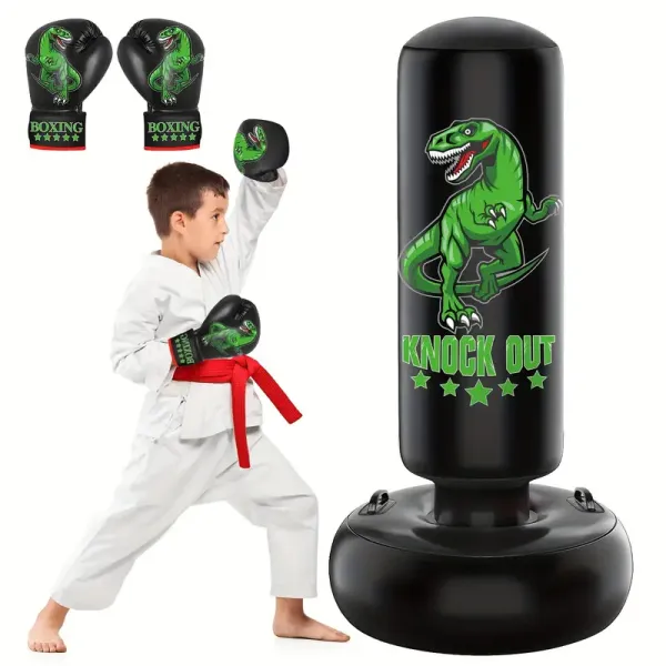 Larger Stable Dinosaur Punching Bag For Kids, 66" Tall Sports Kids Teens Inflatable Punching Bag With Boxing Gloves, Gifts For Boys & Girls Age 5-12 For Practicing Karate, Taekwondo, MMA