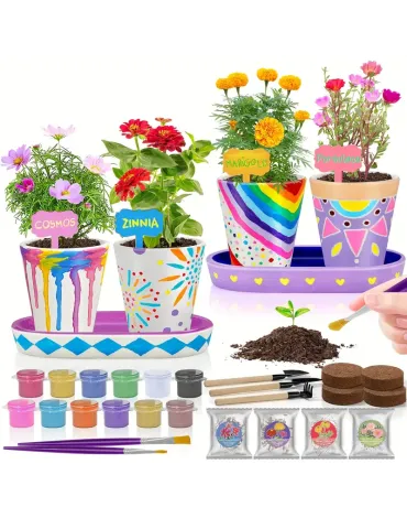 4 Set DIY Paint & Grow Flower Garden Kit - Creative Gift for Girls Ages 8-12, Arts & Crafts for Youngsters, Gardening Set, Birthday & Easter Toys for Boys & Girls Ages 4-12 4 Set DIY Paint & Grow Flower Garden Kit - Creative Gift for Girls Ages 8-12, Arts & Crafts for Youngsters, Gardening Set, Birthday & Easter Toys for Boys & Girls Ages 4-12