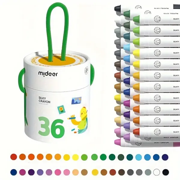 Silky Quick-dry Crayons - Colorful Bucket 36 Colors, Washable Jumbo Crayons for Toddlers for Kids, Non Toxic Drawing Crayons, Art Supply of Crayon Set for Kids