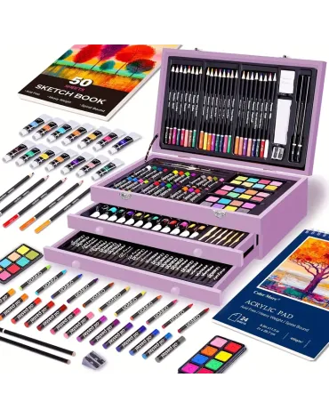 75pcs Deluxe Art Set with 2 Drawing Pads, Art Supplies, Art Supplies for Adults, Crayons, Colored Pencils, Professional Art Kit, painting kit, Back to School, Christmas & Halloween - Cherry Color 75pcs Deluxe Art Set with 2 Drawing Pads, Art Supplies, Art Supplies for Adults, Crayons, Colored Pencils, Professional Art Kit, painting kit, Back to School, Christmas & Halloween - Cherry Color