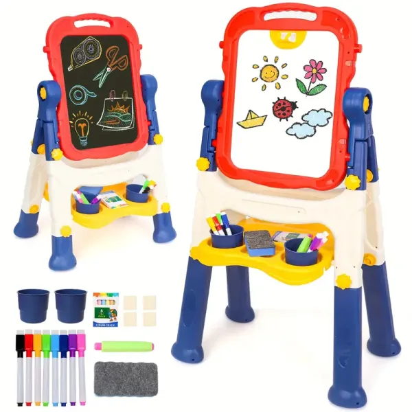 Art Easel for Kids, Adjustable Standing Rotatable Double Sided Easel with Painting Accessories for Toddlers Boy S& Girls Age 3+ Years Old, Standing Toddler Art Easel, Ideal Birthday/Christmas Gifts
