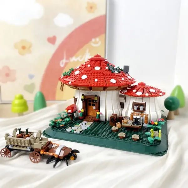 Charming Mushroom House Building Set with Cute Insect Cart - Creative 3D Puzzle, Educational Toy for Birthday or Christmas Gift, ABS Material, Architecture Theme