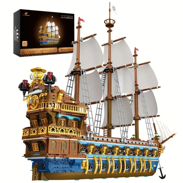 Pirate Ship Building Sets for Adults 40103, Gorgeous Royal Fleet Ship with Tiered Design, Attractive Pirate Toys Building Blocks Pirate Ship Large Model