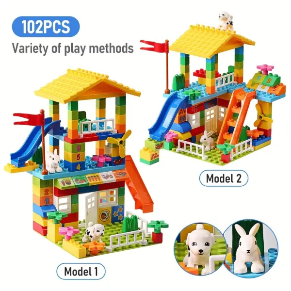 Large Building Blocks Set Compatible with Various Large-Sized Bricks, City House and Slide Castle Toy for Kids, DIY Educational Gift to Enhance Children's Hand-Eye Coordination Skills