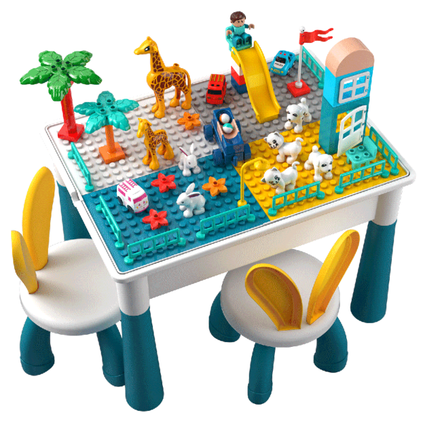 QW-05 Building Block Table Multi-Functional 100 DIY Toy Learning Desk with Large Beads, Easy Assembly Model, Best Choice for Holiday Gifts - Easter'S Best Present