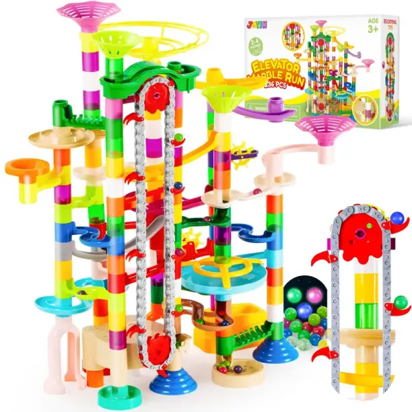 236pcs Glowing Marble Run with Motorized Elevator- Construction Building Blocks Toys with 30 Glow in The Dark Plastic Marbles, STEM Gifts for Boys and Girls