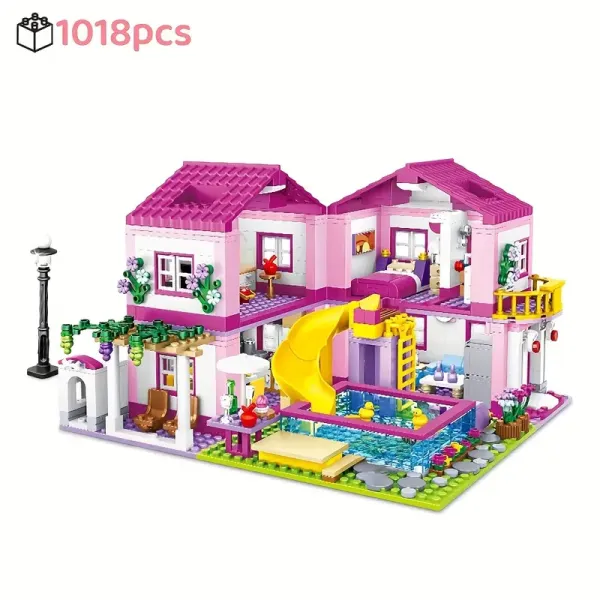City Street View House Summer Holiday Villa Castle Building Block Girls Series Swimming Pool Bricks DIY Assembled Toys Kids Christmas Birthday Gift