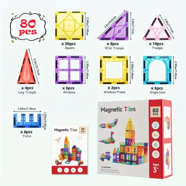 80pc Deluxe Magnetic Tiles with 2 Cars Toy Set, 3D Diamond Magnet Tiles Building Blocks, Toys for 3 - 8 Years, STEM Preschool Kids Sensory Educational Toys Gift for Boys Girls, Easter