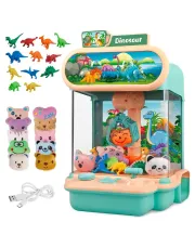 Dinosaur-Themed Mini Claw Machine with 22 Assorted Plush Animal Toys - Electronic Grabber Toy Machine for Ages 3+ with USB Power Cable
