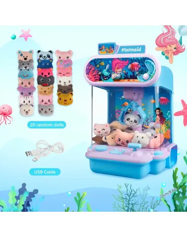 Mini Mermaid Claw Machine for Youngsters - Colorful Arcade Game with 20 Plush Toys, USB Powered, Includes Mermaid and Marine Life Figures Mini Mermaid Claw Machine for Youngsters - Colorful Arcade Game with 20 Plush Toys, USB Powered, Includes Mermaid and Marine Life Figures