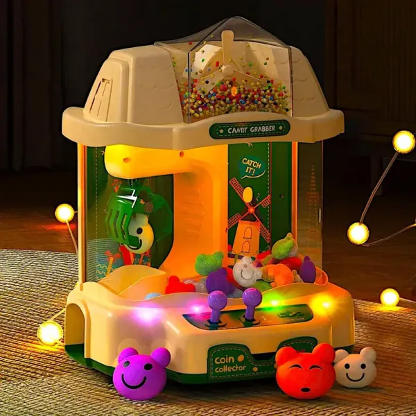 Windmill Claw Machine Cartoon Grabber, Plushies Gift Candy Prize Figure Capsule Dispenser, Arcade Music Color Lights Coin Slot Play, Dual Power Treats Game Crane, Kids Boys Girls Vending Toy