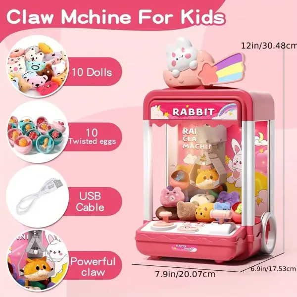 Kids Claw Machine, Mini Candy Vending Machine, Arcade Game Toy With Plush Dolls, With Sound, Includes Random 10 Plush Toys And 10 Mini Toys, Suitable For Holiday Gifts